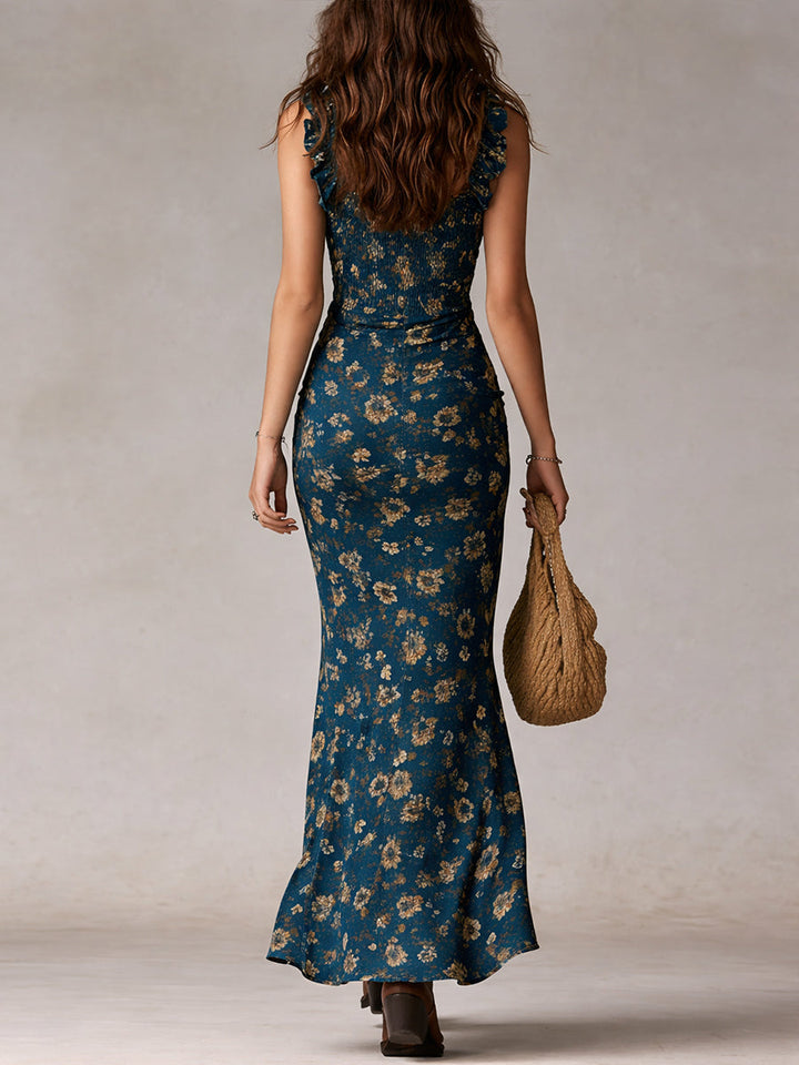 Katharina | Women's Bohemian Floral Maxi Dress with Ruffles-Metro Lane Plaza