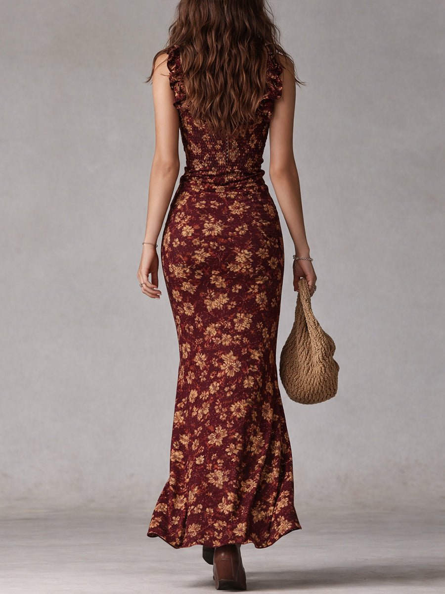 Katharina | Women's Bohemian Floral Maxi Dress with Ruffles-Metro Lane Plaza
