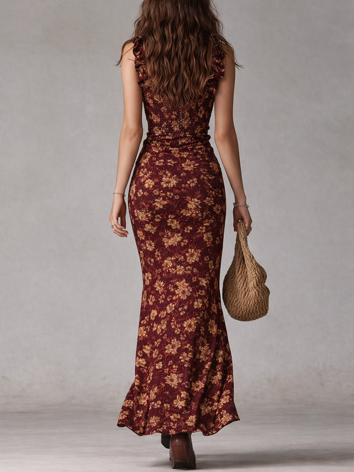 Katharina | Women's Bohemian Floral Maxi Dress with Ruffles-Metro Lane Plaza