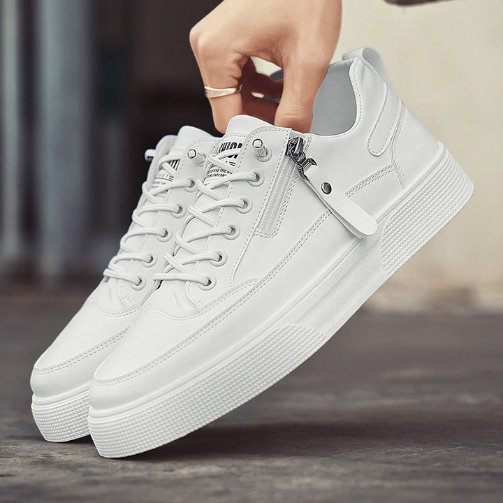 Men's Stylish Leather Trainers with Side Zip Closure-Metro Lane Plaza