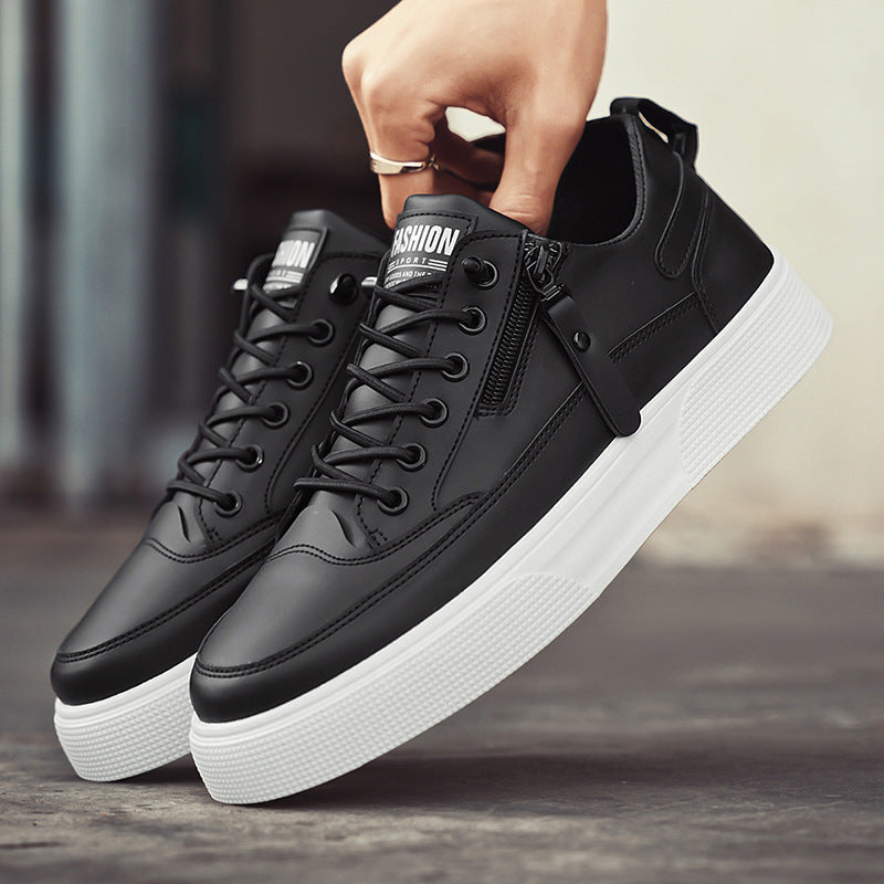 Men's Stylish Leather Trainers with Side Zip Closure-Metro Lane Plaza