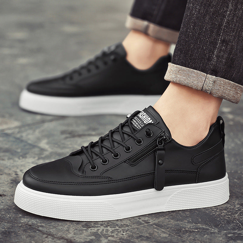 Men's Stylish Leather Trainers with Side Zip Closure-Metro Lane Plaza