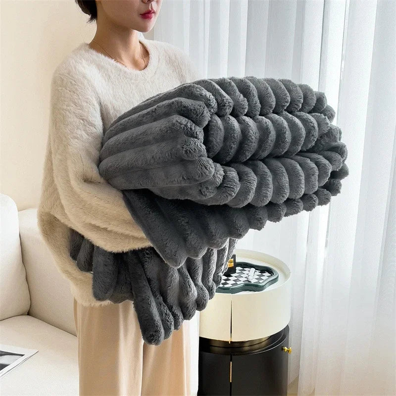 Cozy Ribbed Throw Blanket - Ultra-Plush Comfort-Metro Lane Plaza