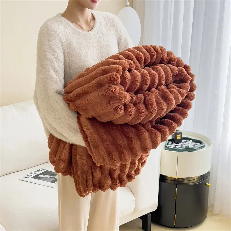 Cozy Ribbed Throw Blanket - Ultra-Plush Comfort-Metro Lane Plaza