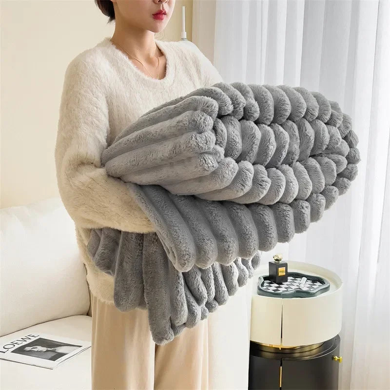 Cozy Ribbed Throw Blanket - Ultra-Plush Comfort-Metro Lane Plaza