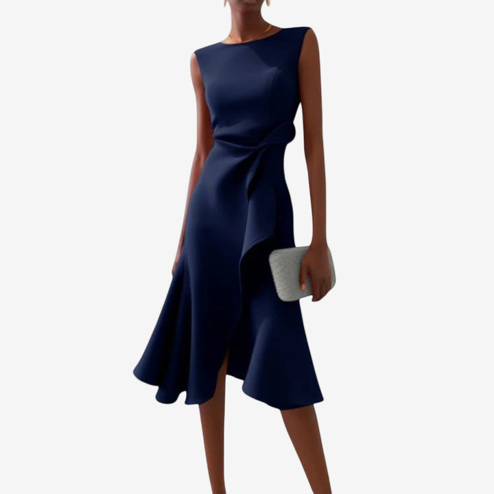 Manuela | Women's Elegant Modern Satin Midi Dress-Metro Lane Plaza
