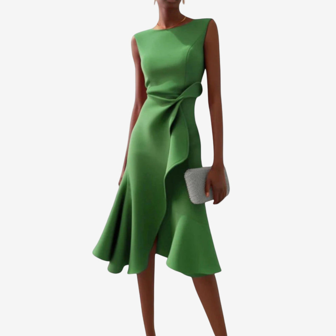 Manuela | Women's Elegant Modern Satin Midi Dress-Metro Lane Plaza