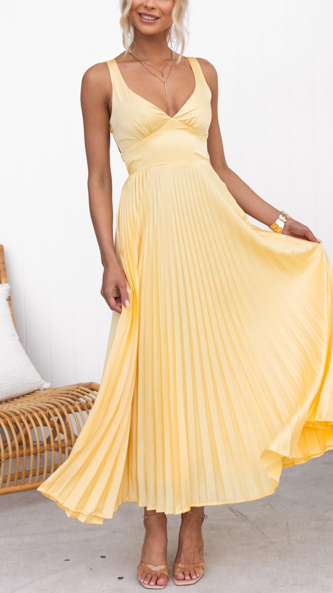 Latanya | Women's Elegant Pleated Maxi Dress with Adjustable Straps-Metro Lane Plaza