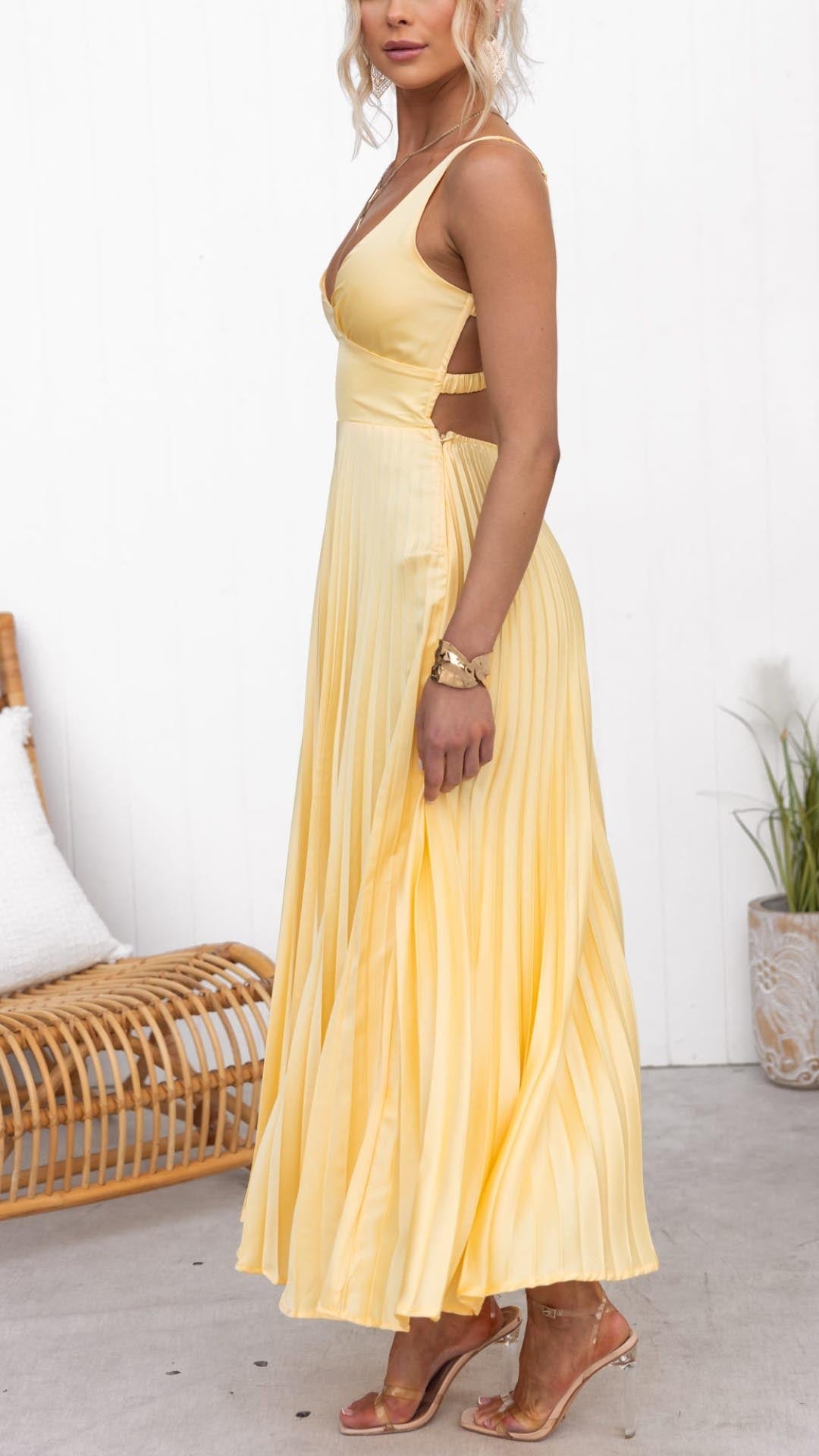 Latanya | Women's Elegant Pleated Maxi Dress with Adjustable Straps-Metro Lane Plaza