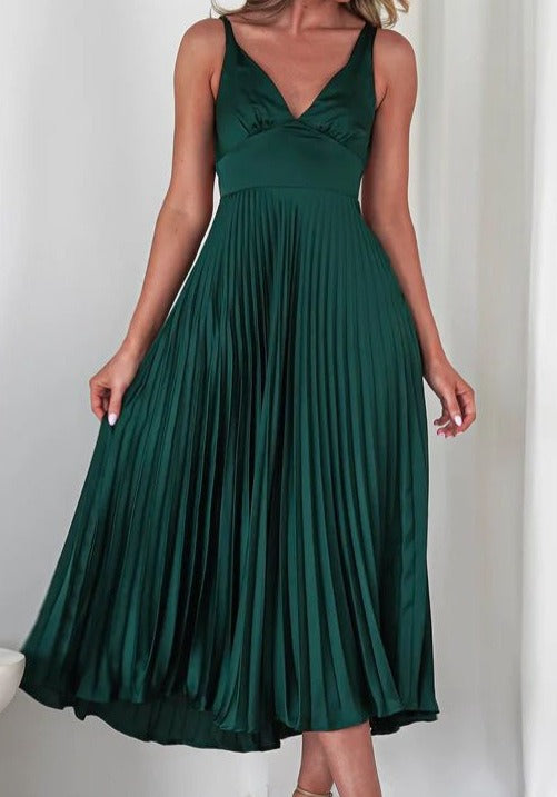 Latanya | Women's Elegant Pleated Maxi Dress with Adjustable Straps-Metro Lane Plaza
