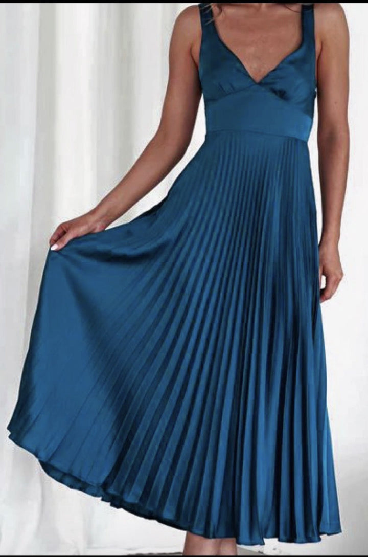 Latanya | Women's Elegant Pleated Maxi Dress with Adjustable Straps-Metro Lane Plaza