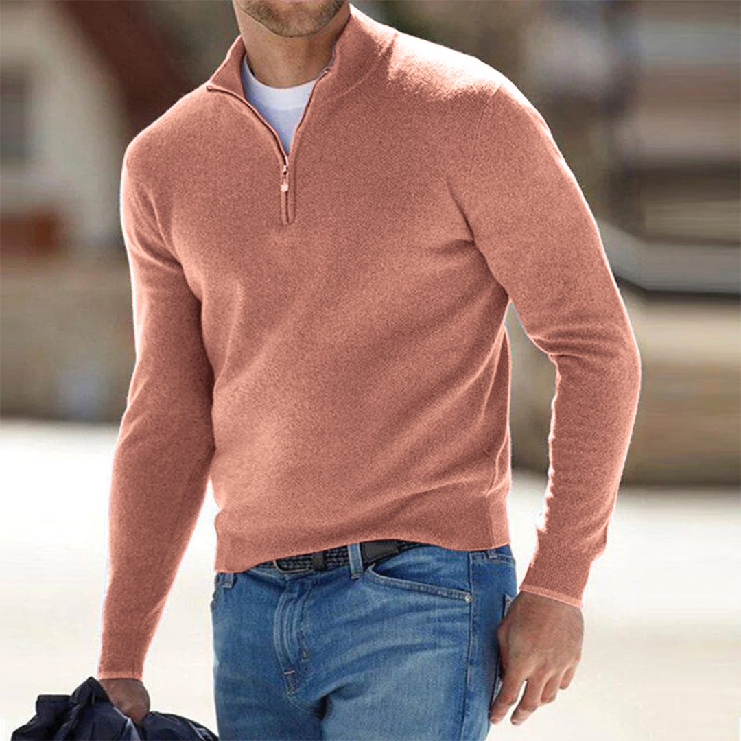 Herren-Wollpullover mit halbem Reißverschluss