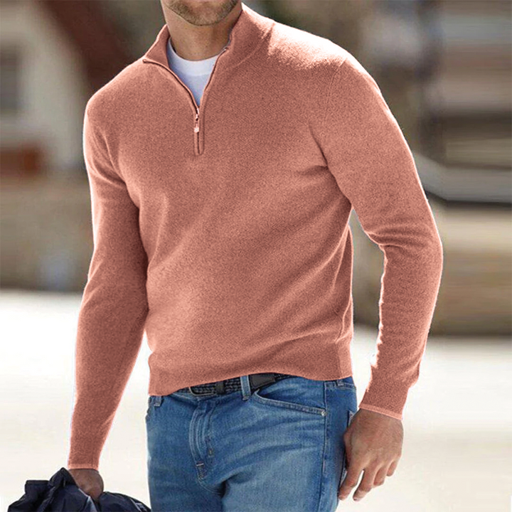 Herren-Wollpullover mit halbem Reißverschluss