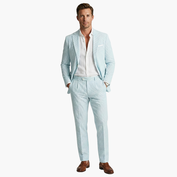 Men's Summer Two-Piece Suit with Pinstripes and Slim Fit