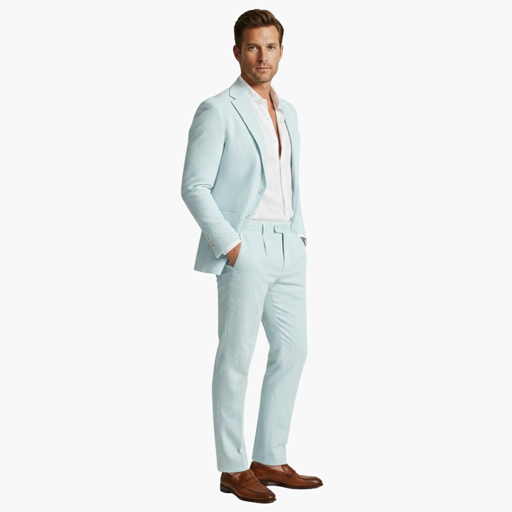Men's Summer Two-Piece Suit with Pinstripes and Slim Fit