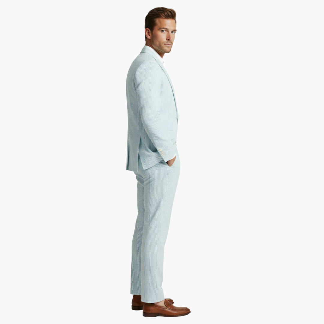 Men's Summer Two-Piece Suit with Pinstripes and Slim Fit