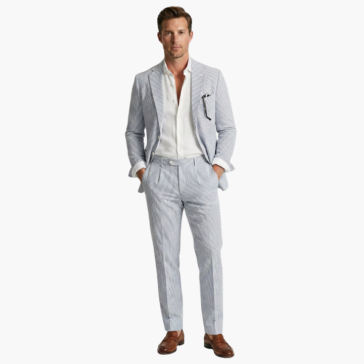 Men's Summer Two-Piece Suit with Pinstripes and Slim Fit