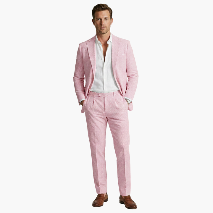 Men's Summer Two-Piece Suit with Pinstripes and Slim Fit