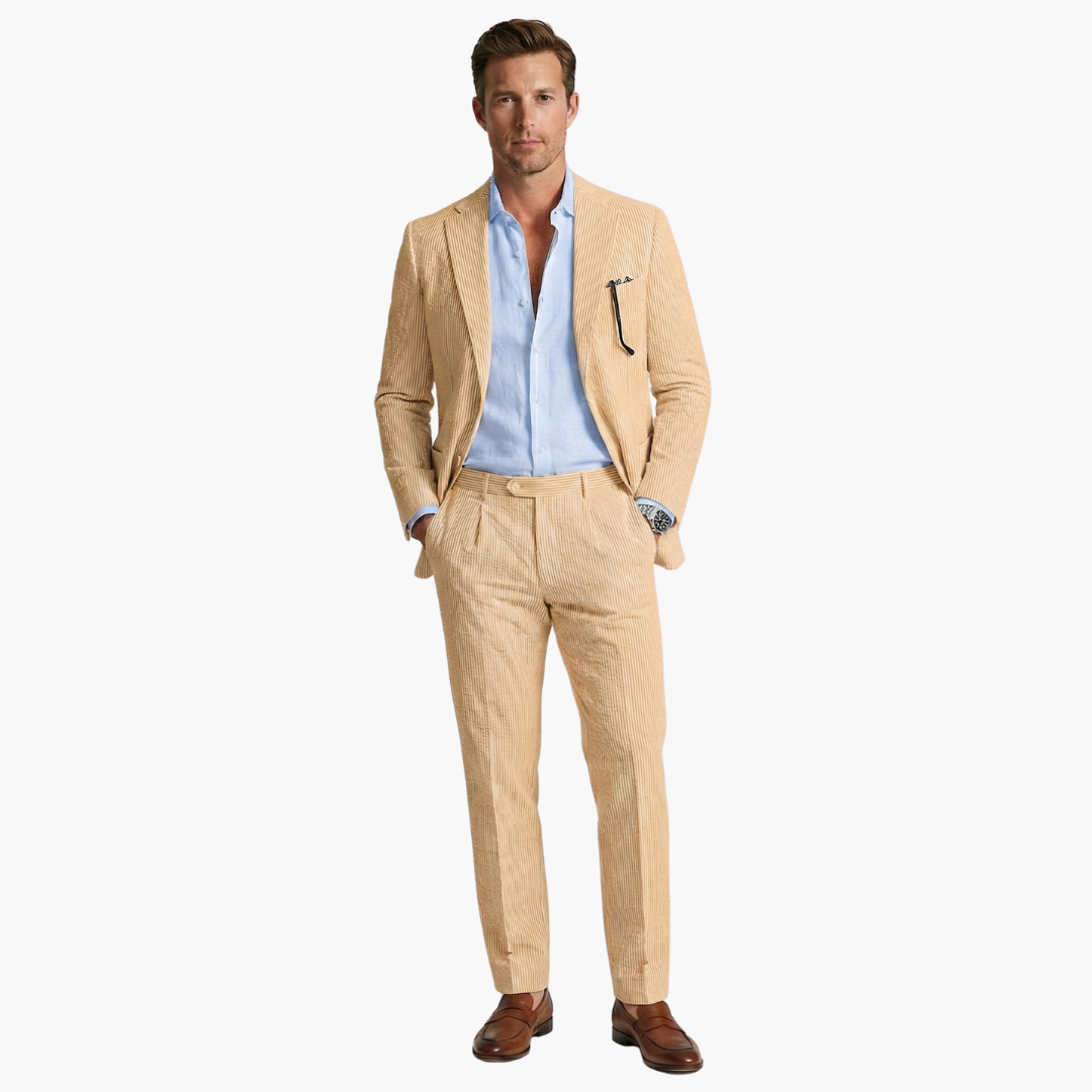 Men's Summer Two-Piece Suit with Pinstripes and Slim Fit
