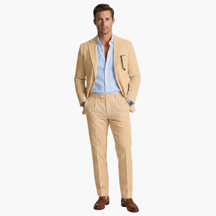 Men's Summer Two-Piece Suit with Pinstripes and Slim Fit