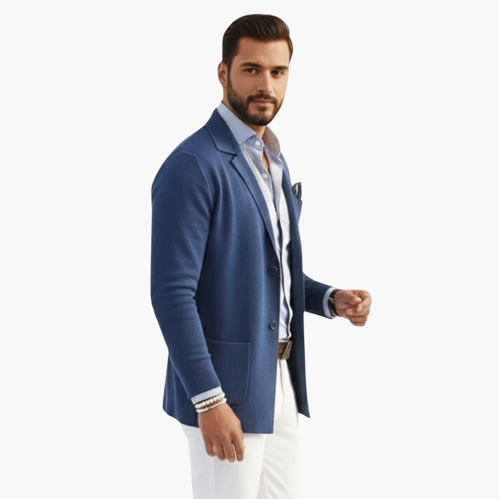 Men's Knit Blazer with Lapel Collar and Button Closure