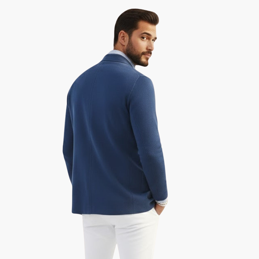 Men's Knit Blazer with Lapel Collar and Button Closure