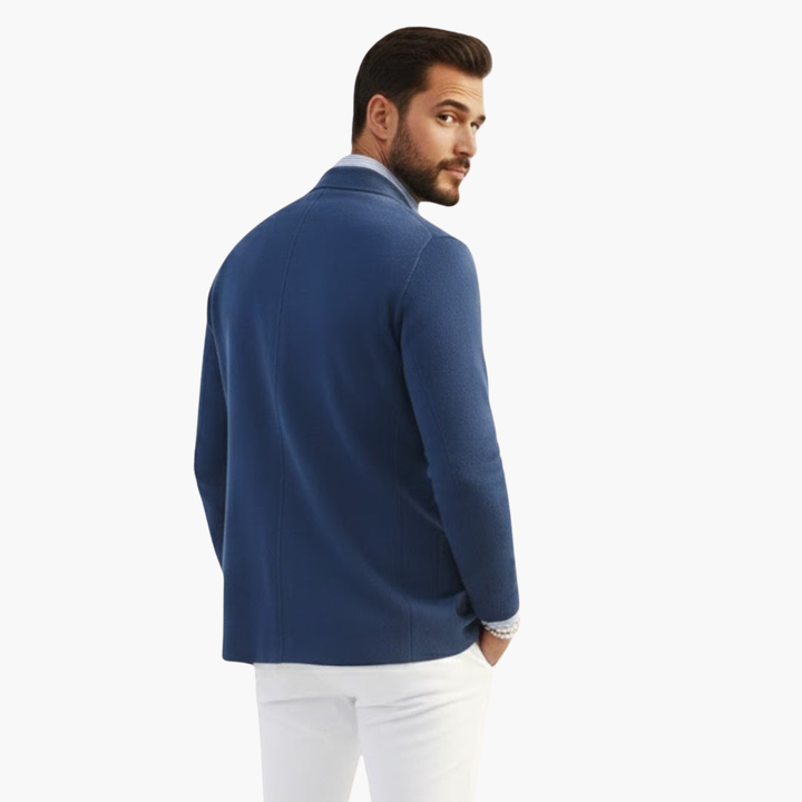 Men's Knit Blazer with Lapel Collar and Button Closure