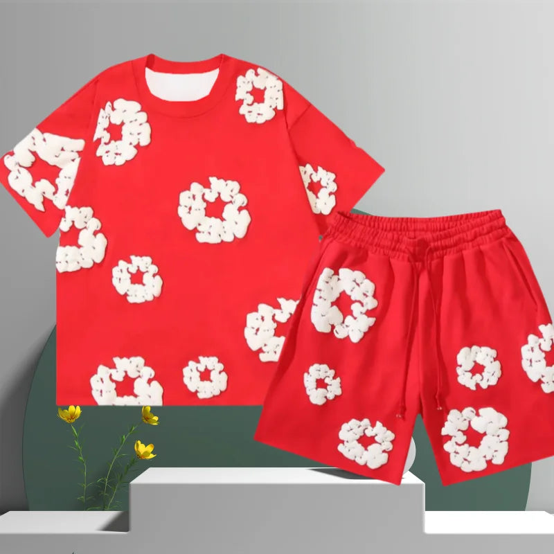 Men's 3D Floral Print Shorts Set – Cotton Summer Casual-Metro Lane Plaza