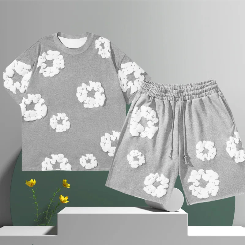 Men's 3D Floral Print Shorts Set – Cotton Summer Casual-Metro Lane Plaza