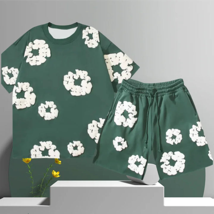 Men's 3D Floral Print Shorts Set – Cotton Summer Casual-Metro Lane Plaza