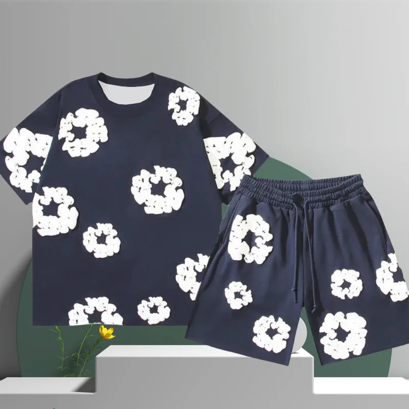 Men's 3D Floral Print Shorts Set – Cotton Summer Casual-Metro Lane Plaza