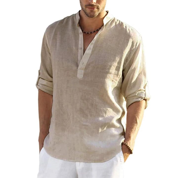 Men's Casual Cotton Linen Long Sleeve Shirt for Four Season-Metro Lane Plaza