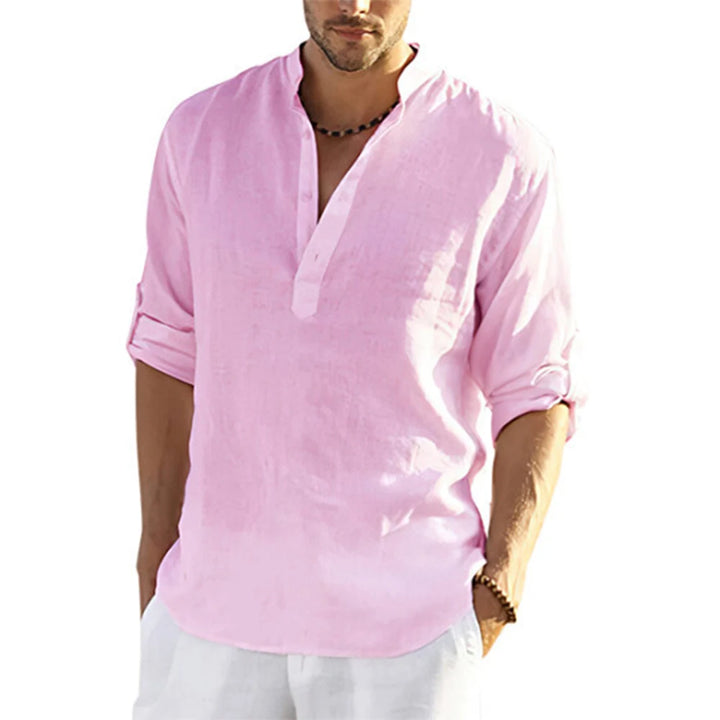 Men's Casual Cotton Linen Long Sleeve Shirt for Four Season-Metro Lane Plaza