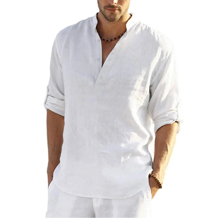 Men's Casual Cotton Linen Long Sleeve Shirt for Four Season-Metro Lane Plaza