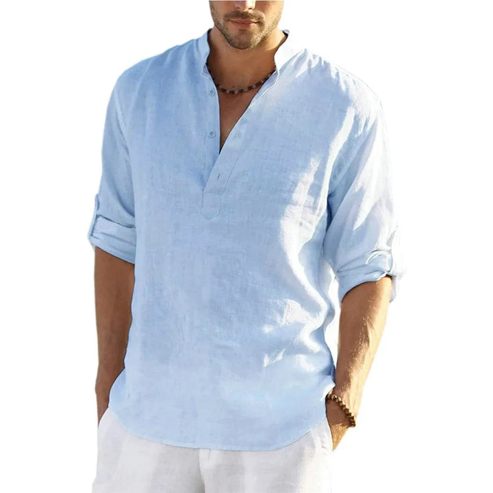 Men's Casual Cotton Linen Long Sleeve Shirt for Four Season-Metro Lane Plaza