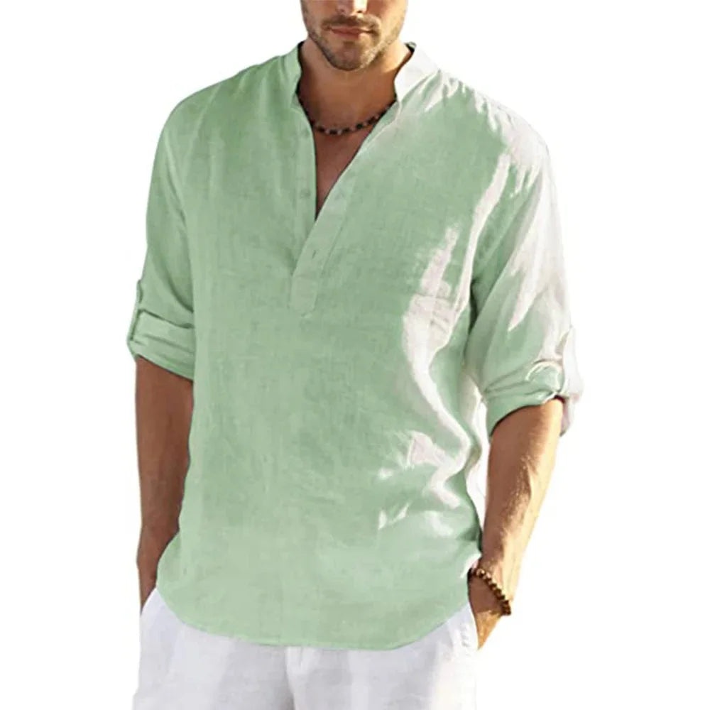 Men's Casual Cotton Linen Long Sleeve Shirt for Four Season-Metro Lane Plaza