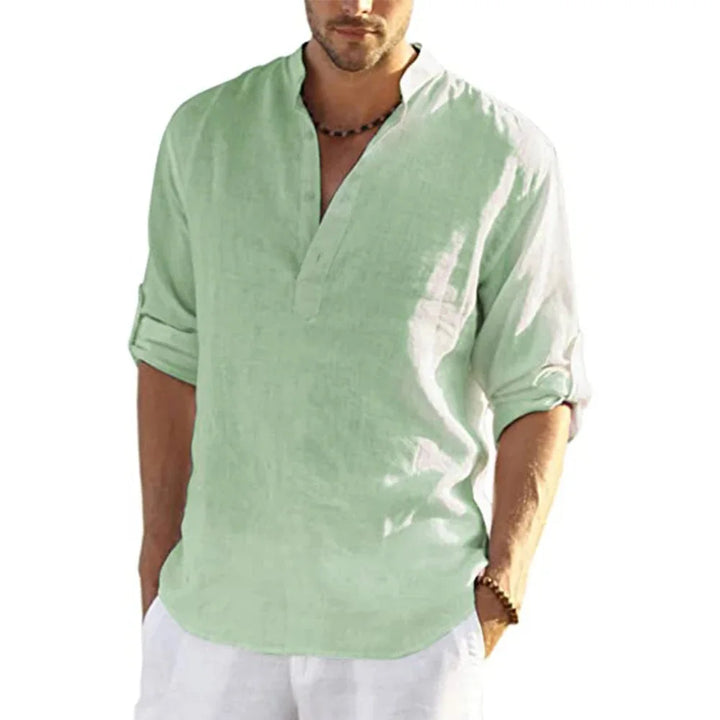 Men's Casual Cotton Linen Long Sleeve Shirt for Four Season-Metro Lane Plaza