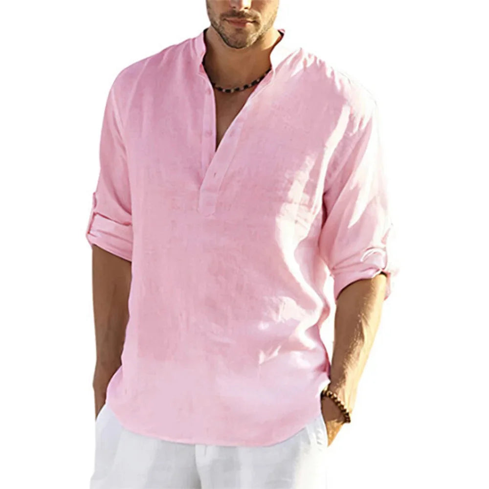 Men's Casual Cotton Linen Long Sleeve Shirt for Four Season-Metro Lane Plaza