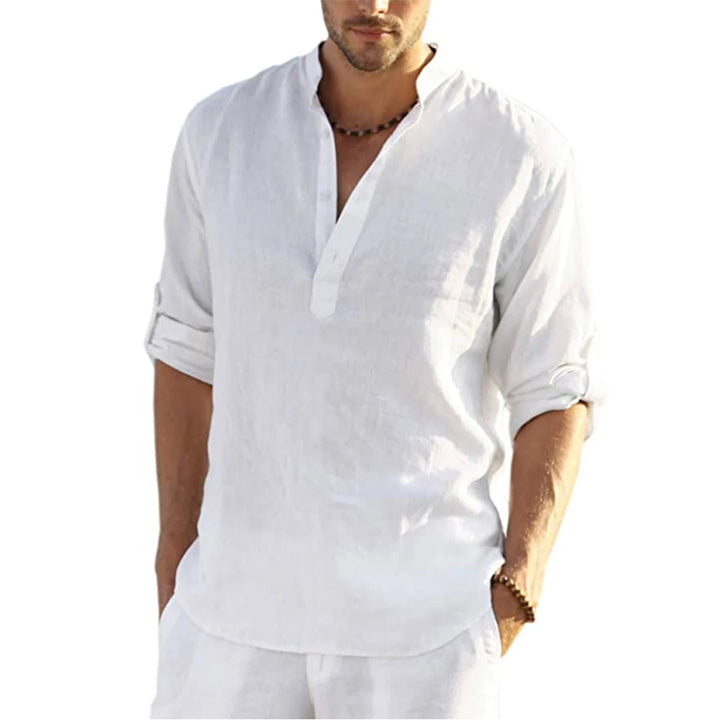Men's Casual Cotton Linen Long Sleeve Shirt for Four Season-Metro Lane Plaza