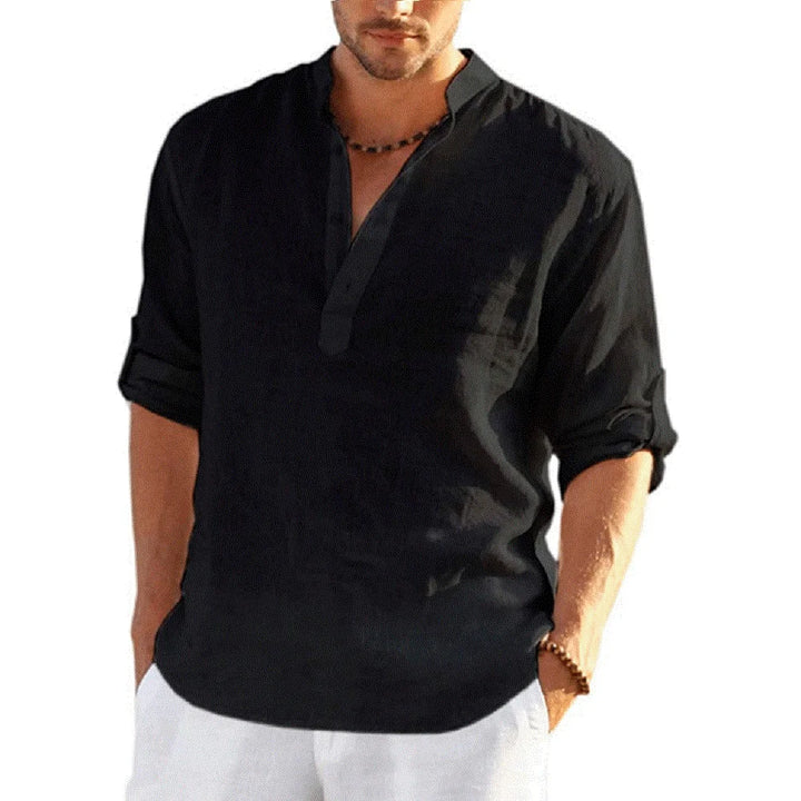 Men's Casual Cotton Linen Long Sleeve Shirt for Four Season-Metro Lane Plaza