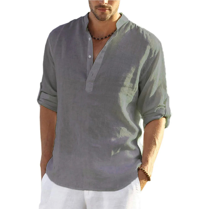 Men's Casual Cotton Linen Long Sleeve Shirt for Four Season-Metro Lane Plaza