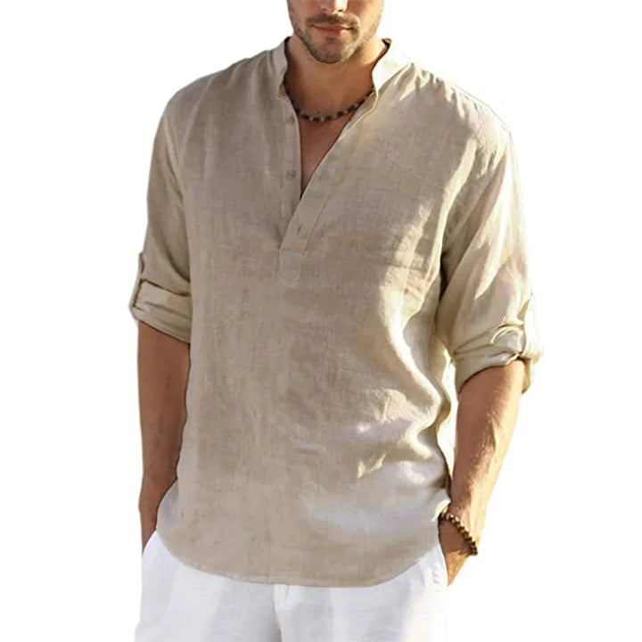 Men's Casual Cotton Linen Long Sleeve Shirt for Four Season-Metro Lane Plaza