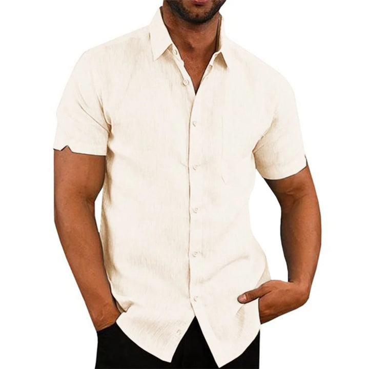 Men's Casual Cotton Linen Short Sleeve Shirts for Summer Beach Wear-Metro Lane Plaza
