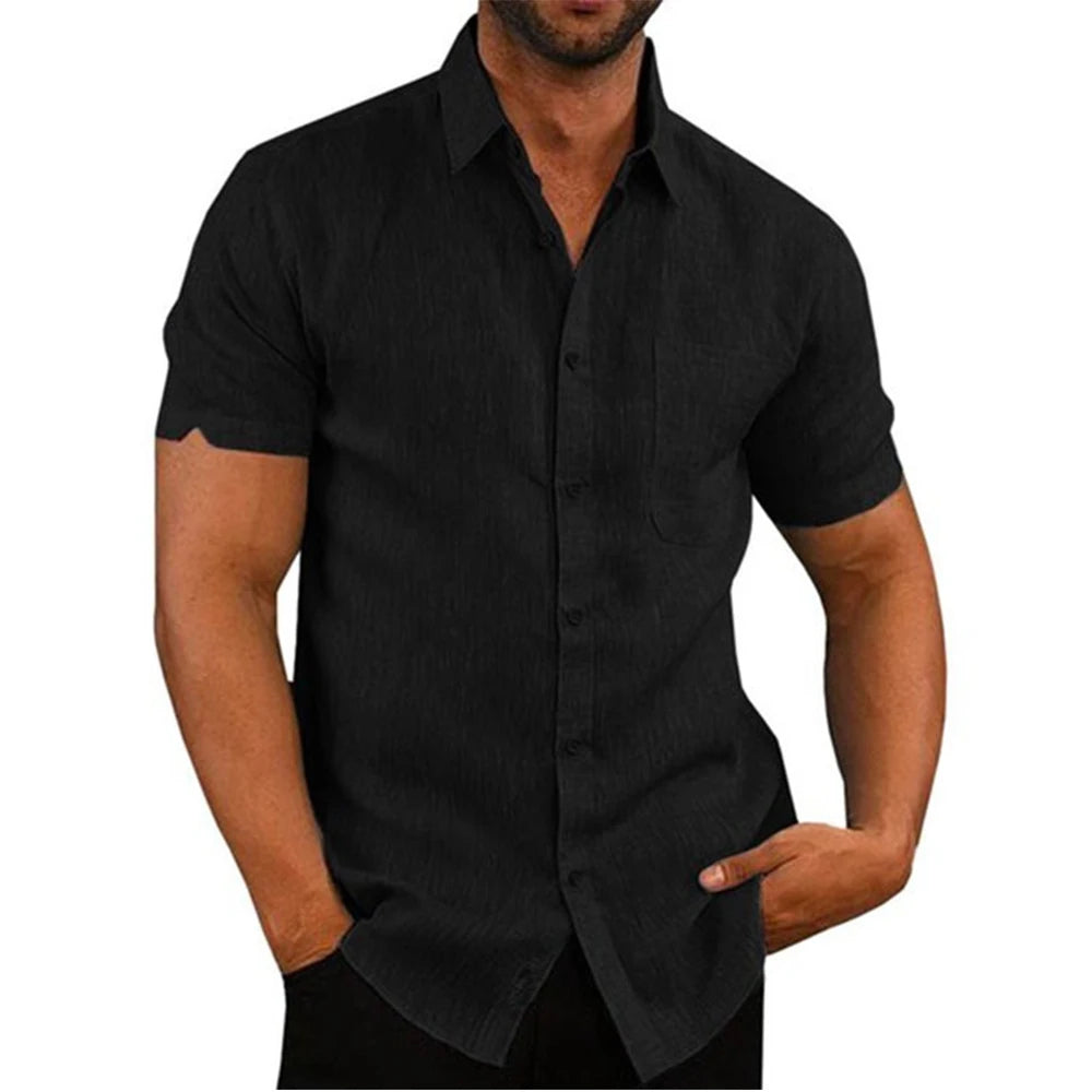 Men's Casual Cotton Linen Short Sleeve Shirts for Summer Beach Wear-Metro Lane Plaza