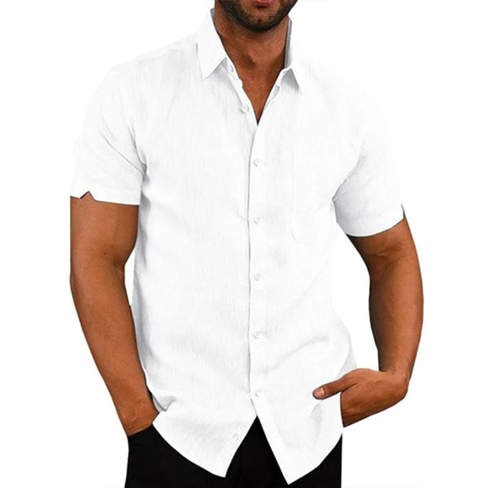 Men's Casual Cotton Linen Short Sleeve Shirts for Summer Beach Wear-Metro Lane Plaza