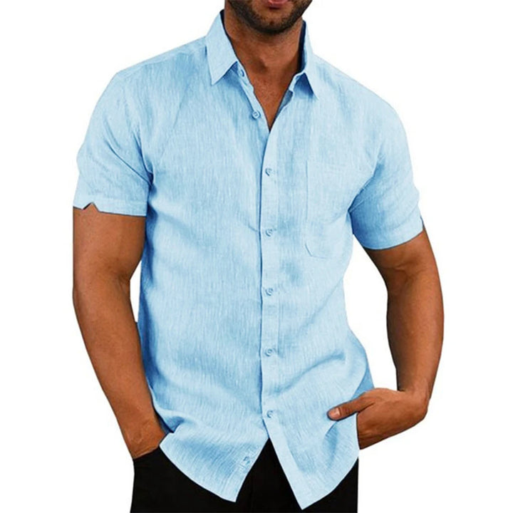 Men's Casual Cotton Linen Short Sleeve Shirts for Summer Beach Wear-Metro Lane Plaza