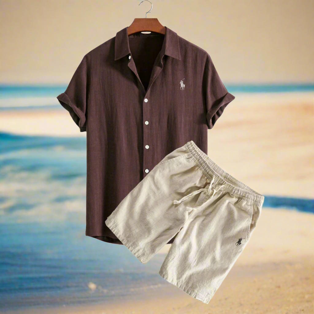 Men's Linen Shirt and Shorts Set – Summer Vacation Outfit-Metro Lane Plaza