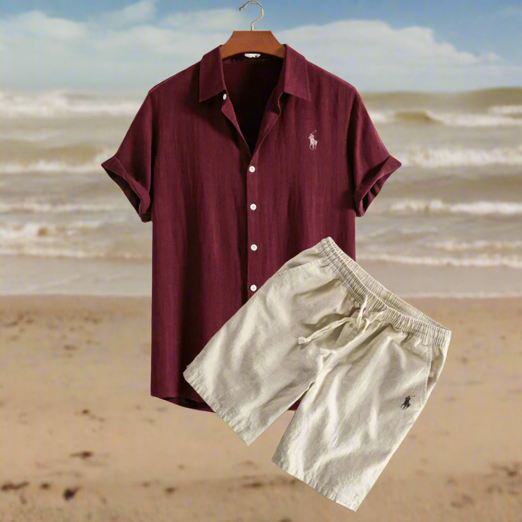Men's Linen Shirt and Shorts Set – Summer Vacation Outfit-Metro Lane Plaza
