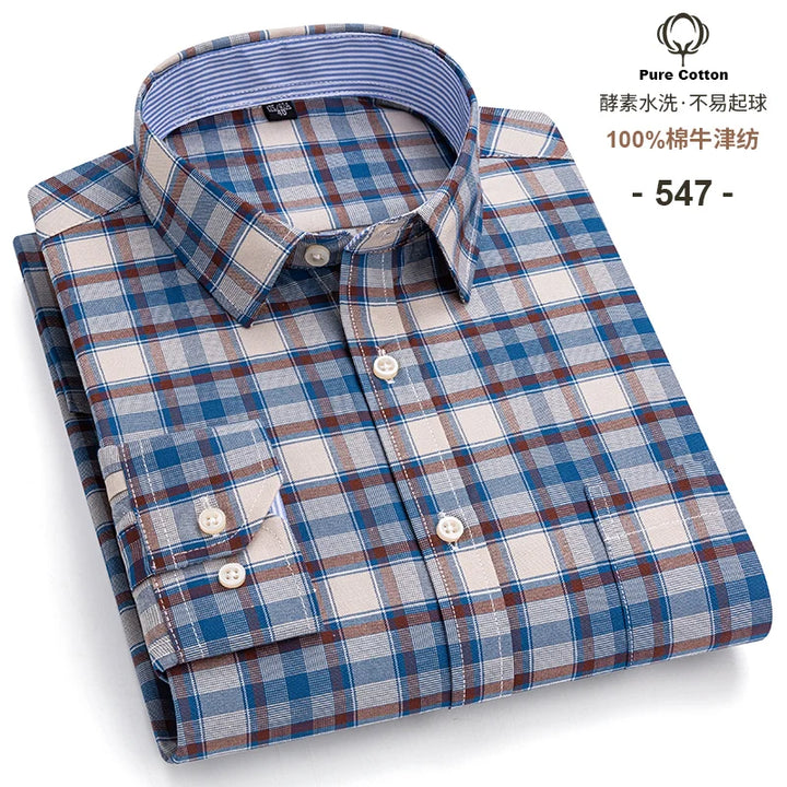 Men's Long Sleeve Cotton Oxford Plaid Button Down Casual Shirt S-7XL-Metro Lane Plaza