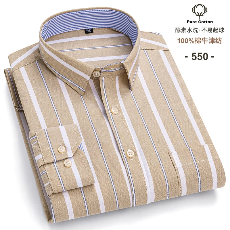 Men's Long Sleeve Cotton Oxford Plaid Button Down Casual Shirt S-7XL-Metro Lane Plaza